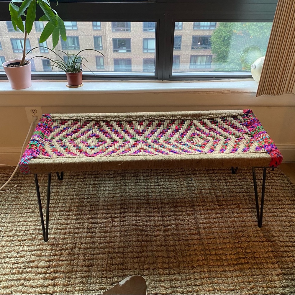Woven multi-colored chindi bench